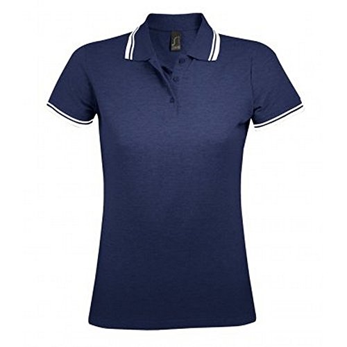 Sols Damen Pasadena Pique Polo-Shirt, kurzärmlig (Large) (Marineblau/Weiß) von SOL'S