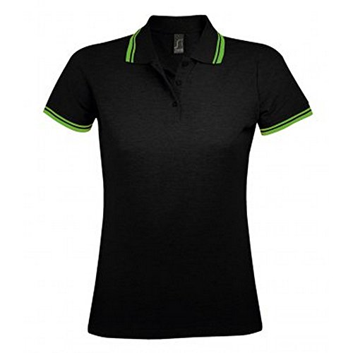 Sols Damen Pasadena Pique Polo-Shirt, kurzärmlig (Medium) (Schwarz/Limette) von SOL'S