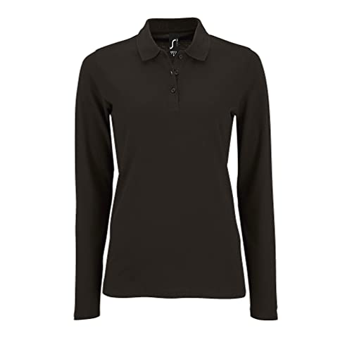 Sols Damen Pique-Polo-Shirt, langärmlig (S) (Schwarz) von SOL'S