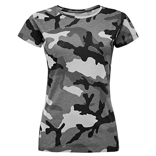 Sols Damen T-Shirt mit Tarnmuster, Kurzarm (S) (Grau Camo) von SOL'S