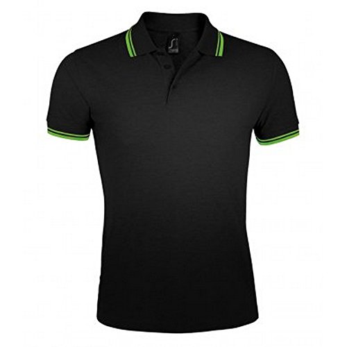 Sols Herren Pasadena Tipped Kurzarm Pique Polo (2XL) (Schwarz/Limette) von SOL'S