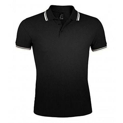 Sols Herren Pasadena Tipped Kurzarm Pique Polo (L) (Schwarz/Weiß) von SOL'S