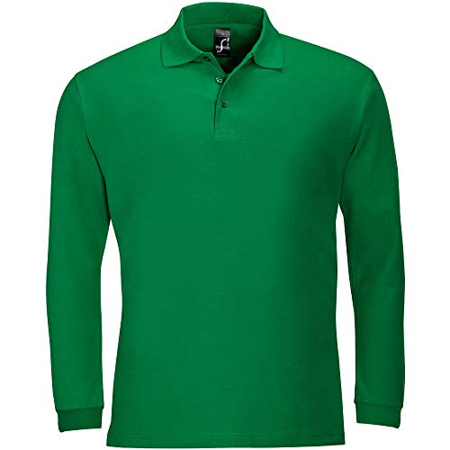 Sols Herren Winter II Pique Langarm-Shirt/Polo-Shirt, Langarm (2XL) (Kelly-Grün) von SOL'S