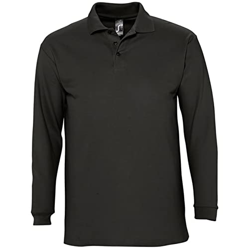 Sols Herren Winter II Pique Langarm-Shirt/Polo-Shirt, Langarm (XL) (Schwarz) von SOL'S