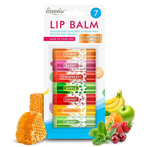 SOL 7 Stück Lippenbalsam-Set aromatisierte Feuchtigkeitspflege für Lippen mit Bienenwachs & Vitamin E – Frucht-Lippenbalsam-Set für Mädchen für trockene, rissige Lippen – feuchtigkeitsspendende von SOL