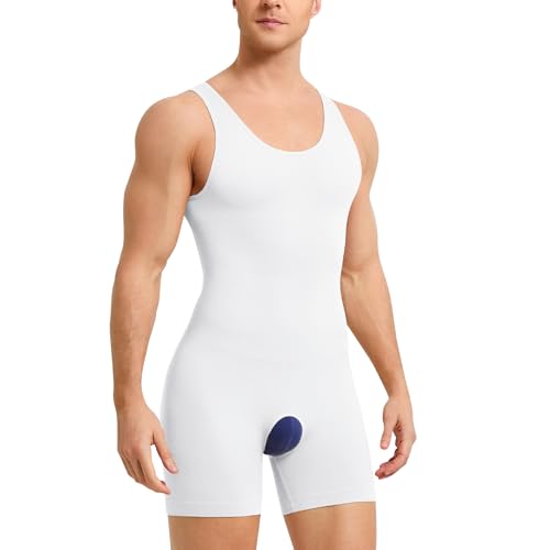 SOLCYSX Herren ärmelloses Ganzkörper-Shaper-Unterhemd, Figurformendes Kompressions-Bodysuit Shapewear, Bauchkontrolle, Weiss/opulenter Garten, 3X-Large-4X-Large von SOLCYSX