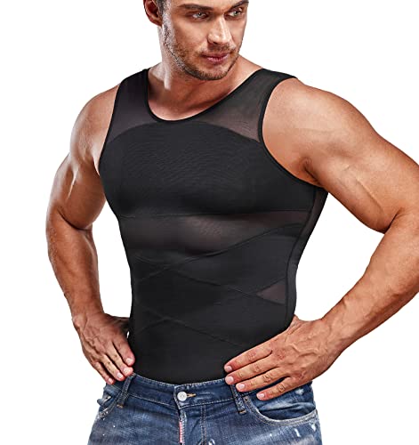 SOLCYSX Kompressionsshirt für Herren, schlankmachend, Unterhemd, Body-Shaper, Tank-Top für Gynomastika, ärmellos, Shapewear, Weste für Herren, schwarz, X-Groß von SOLCYSX