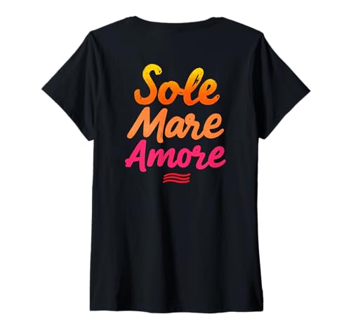 Damen Sole MARE Amore X Sonne Strand Meer Liebe Urlaub - Backprint T-Shirt mit V-Ausschnitt Damen Sole MARE Amore X Sonne Strand Meer Liebe Urlaub - Backprint T-Shirt mit V-Ausschnitt von SOLE MARE AMORE X ON VACATION SUMMER LOVE CLUB