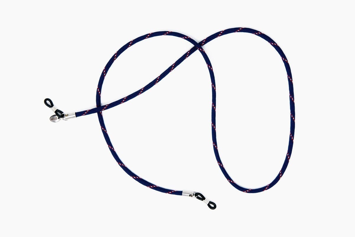 Dunkelblaues Brillenband Captain Soleash®, Handarbeit, Breite Brillenkette in 4mm, Blau-Weiß-Rot von SOLEASHcom