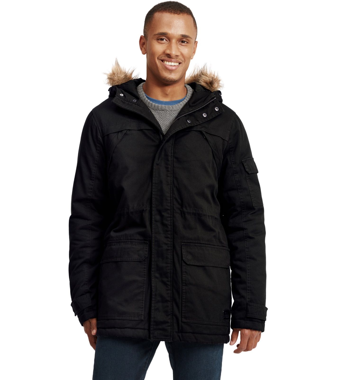 SOLID Herren Winter-Jacke mit abnehmbarem Kunstfell Baumwoll-Parka Regular Fit Danello Schwarz von SOLID