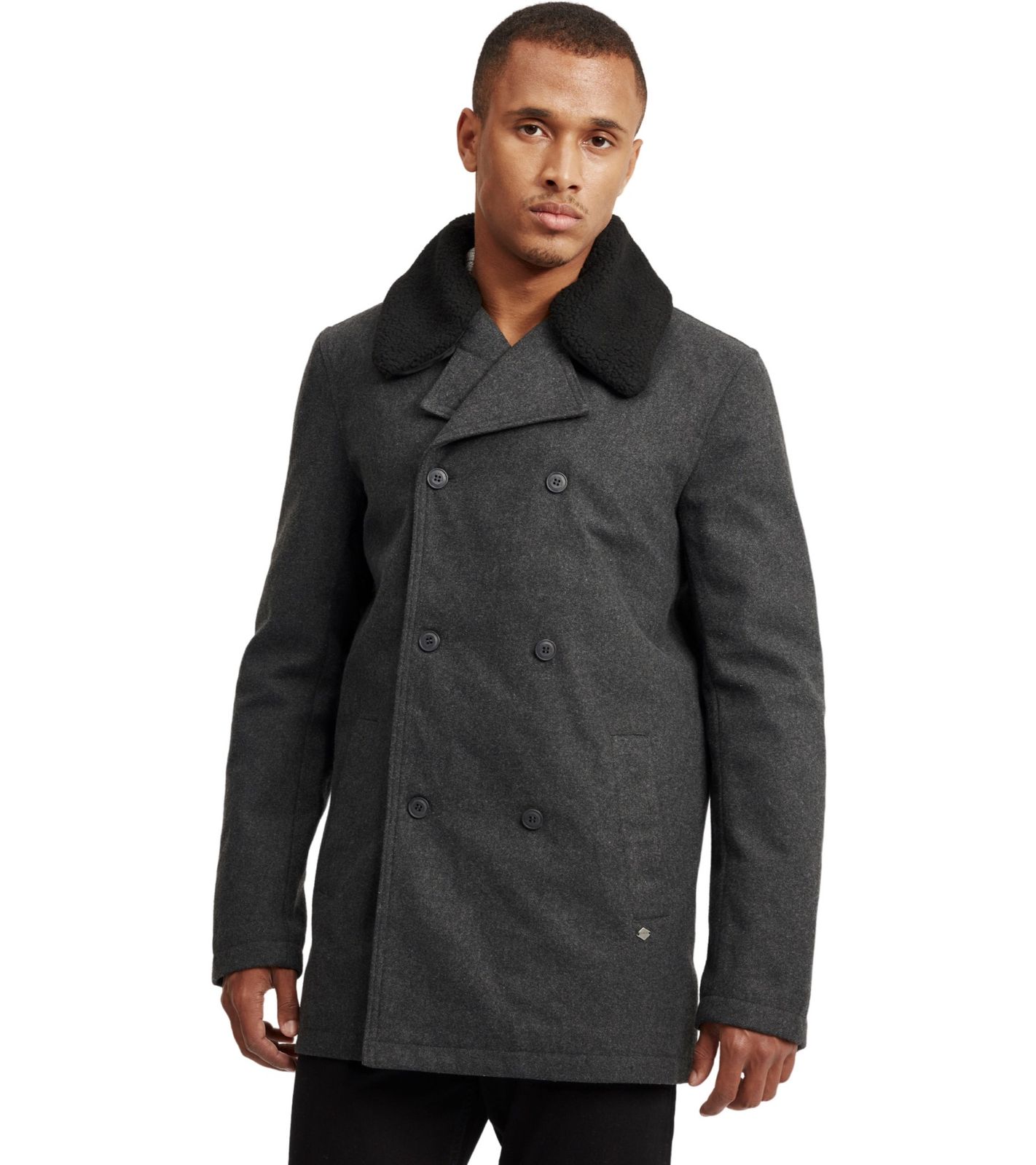 SOLID Herren Woll-Mantel mit abnehmbarem Teddyfell-Besatz am Kragen Business-Jacke Regular Fit Pinto Dunkelgrau von SOLID