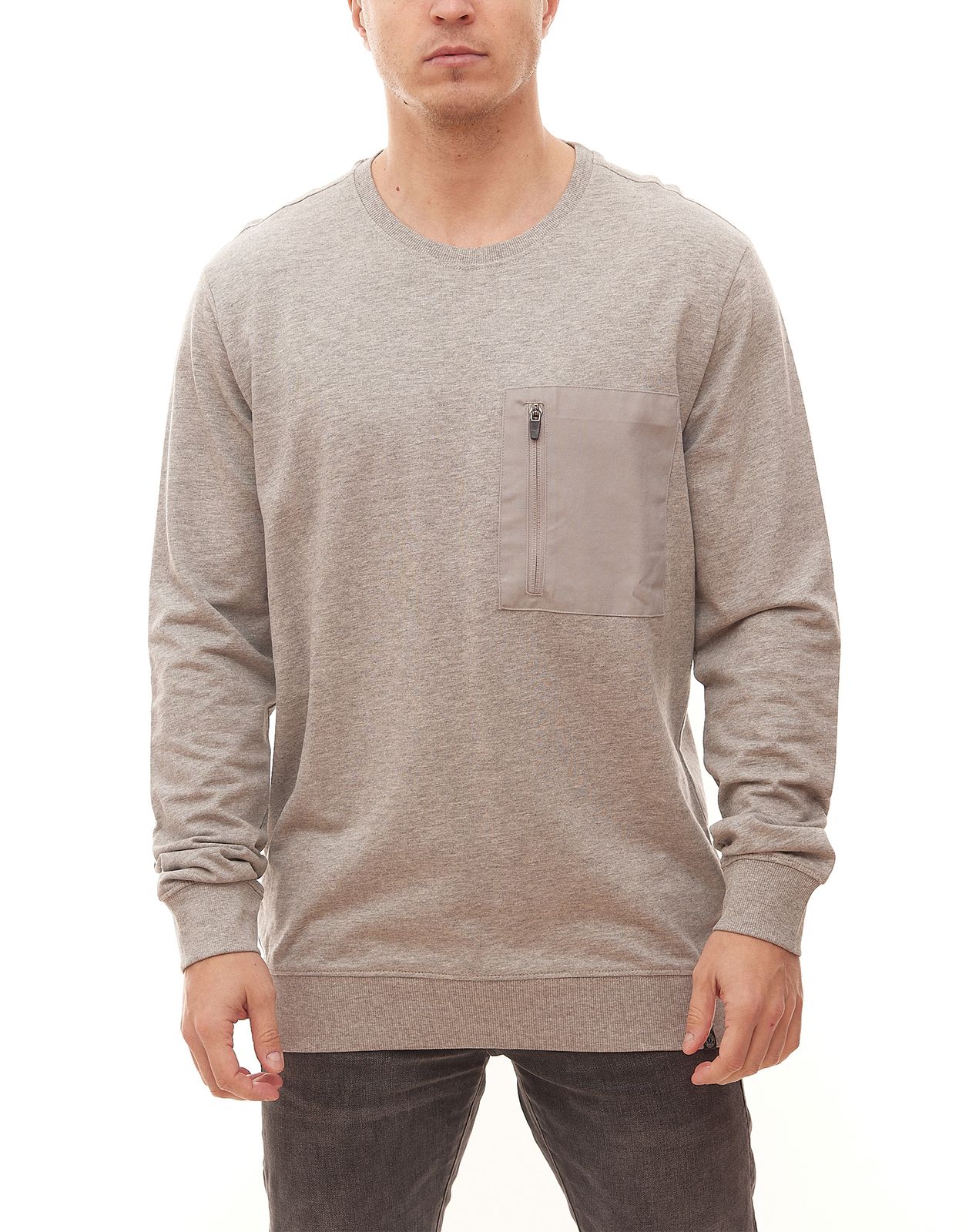 SOLID Jonko Herren Rundhals-Pullover nachhaltiges Sweatshirt mit Brusttasche 21300491 Grau von SOLID
