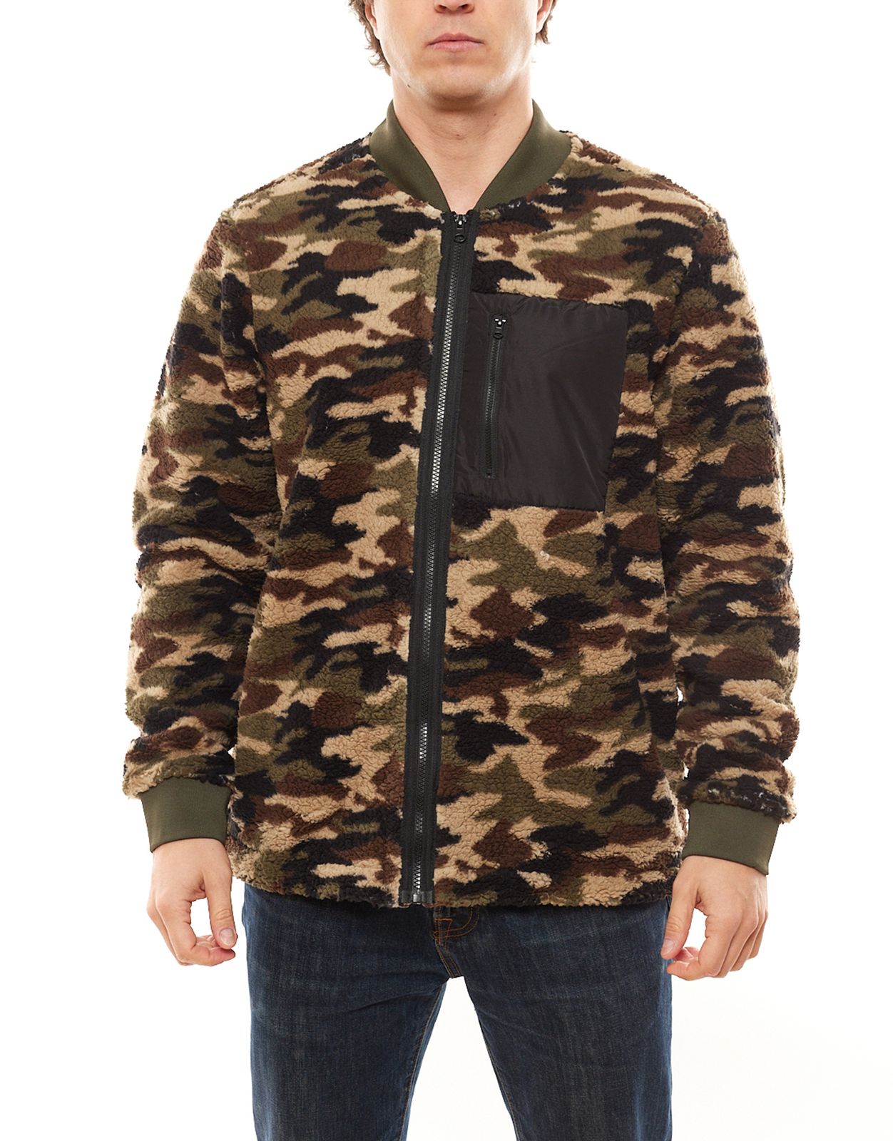 !SOLID Lukato Herren Fleece-Jacke mit Teddy-Fell Übergangsjacke in College-Look 21300655ME Camouflage von SOLID