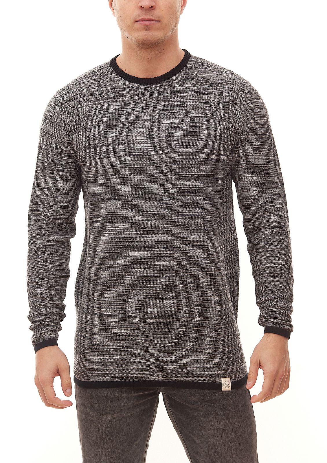 SOLID Mink Herren Feinstrick-Pulli melierter Pullover aus Baumwolle 21300422 Schwarz von SOLID