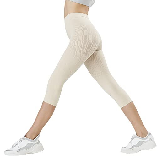 SOLIDEA Damen Leggings Modell Capri, Mikro-massierend Silver Wave Corsaro Vorbeugende Abgestufte Kompression (Champagne, 40) von SOLIDEA