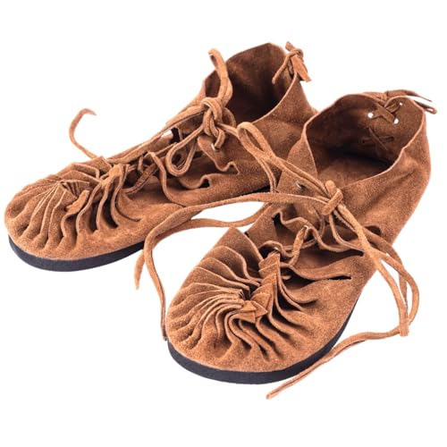 Römersandalen Schnürsandalen Mittelalter bundschuhe Leder Sandalen Wikinger Schuhe Damen Sommer Hippie Strand Unisex Urlaub (braun, EU-40) von SOLNIT