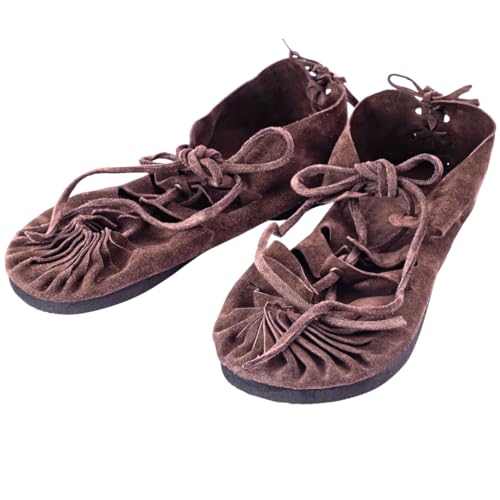 Römersandalen Schnürsandalen Mittelalter bundschuhe leder Sandalen Wikinger Schuhe damen sommer Hippie Strand unisex urlaub (dunkelbraun, EU-40) von SOLNIT