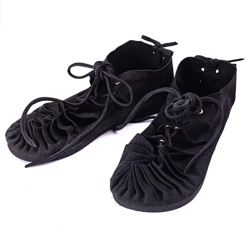 Römersandalen Schnürsandalen Mittelalter bundschuhe Leder Sandalen Wikinger Schuhe Damen Sommer Hippie Strand Unisex Urlaub (schwarz, EU-41) von SOLNIT