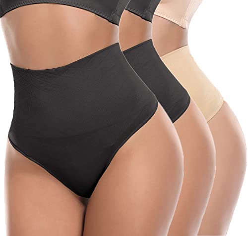 SOLO ACTFIT Damen Miederslip Bauchweg Mieder String Tanga Unterwäsche Hohe Taille Figurformende Slip Stark Miederhose Shapewear Unterhose (as3, Alpha, m, Regular, Regular, Schwarz*2+Beige*1) von SOLO ACTFIT