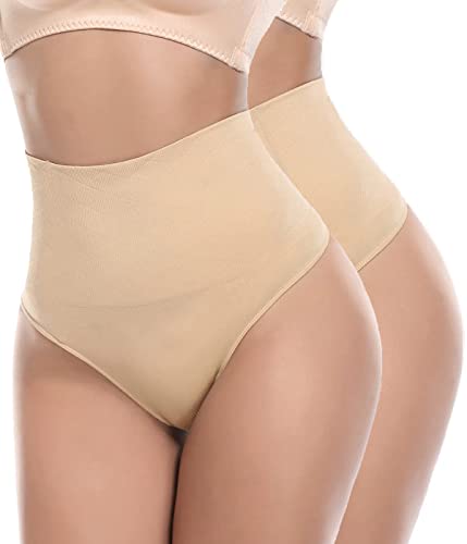 SOLO ACTFIT Damen Miederslip Bauchweg Mieder String Tanga Unterwäsche Hohe Taille Figurformende Slip Stark Miederhose Shapewear Unterhose (as3, Alpha, x_l, Regular, Regular, Beige*2) von SOLO ACTFIT