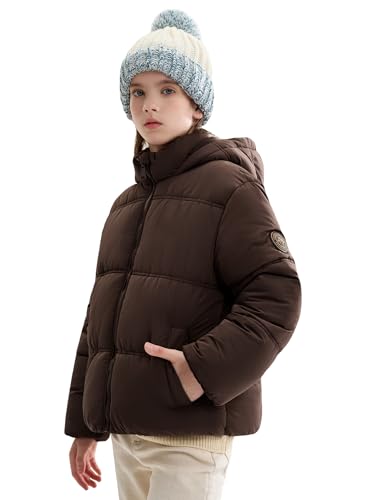 SOLOCOTE Mädchen Wintermantel wasserabweisend Kapuze Fleecefutter Taschen elastische Bündchen Braun 146-152 von SOLOCOTE