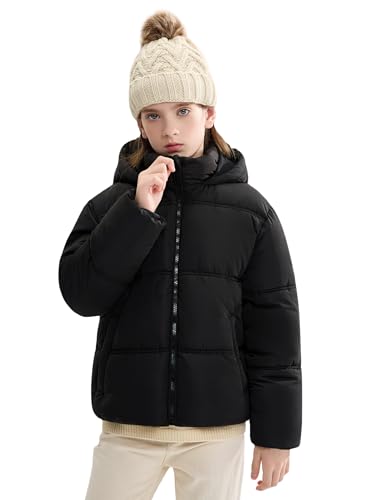 SOLOCOTE Mädchen Wintermantel wasserabweisend Kapuze Fleecefutter Taschen elastische Bündchen Schwarz 134 von SOLOCOTE