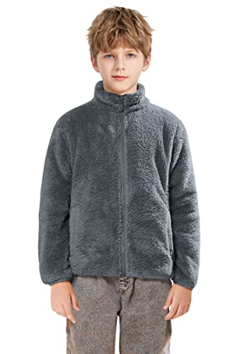 SOLOCOTE Jungen Mädchen Sherpa Fleece Mäntel Langarm Full Zip Kinder Jacke SLN2214-Dark Grey-5-6Y von SOLOCOTE