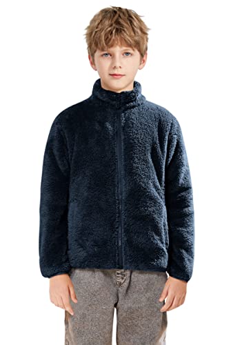 SOLOCOTE Jungen Mädchen Sherpa Fleece Mäntel Langarm Full Zip Kinder Jacke SLN2214-Navy-5-6Y von SOLOCOTE