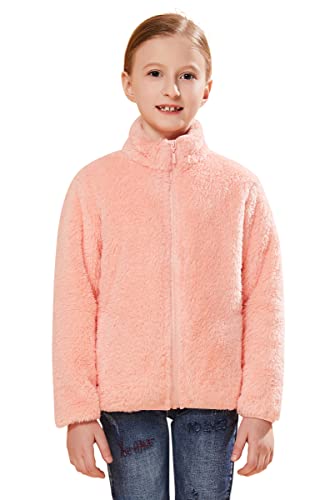 SOLOCOTE Jungen Mädchen Sherpa Fleece Mäntel Langarm Full Zip Kinder Jacke SLN2214-Pink-13-14Y von SOLOCOTE