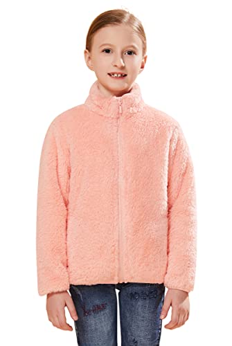 SOLOCOTE Jungen Mädchen Sherpa Fleece Mäntel Langarm Full Zip Kinder Jacke SLN2214-Pink-5-6Y von SOLOCOTE