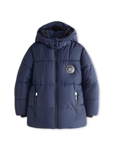 SOLOCOTE Jungen Wintermantel Fleece-Futter schwerer wasserabweisend winddicht mit Kapuze Parka für Kinder Marine 128 von SOLOCOTE