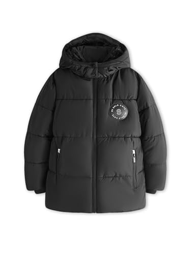 SOLOCOTE Jungen Wintermantel Fleece-Futter schwerer wasserabweisend winddicht mit Kapuze Parka für Kinder Schwarz 152 von SOLOCOTE