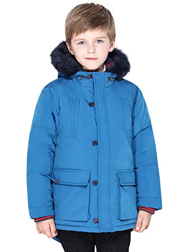 SOLOCOTE Jungen Wintermäntel Kinder Winterjacke Warm Dicke Schwergewicht Tough Lang Winddicht Outwear mit Kapuze SW18012 Blue C 7-8Y von SOLOCOTE