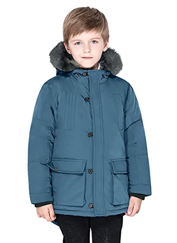 SOLOCOTE Jungen Wintermäntel Kinder Winterjacke Warm Dicke Schwergewicht Tough Lang Winddicht Outwear mit Kapuze SW18012 Dusty Blue 5-6Y von SOLOCOTE