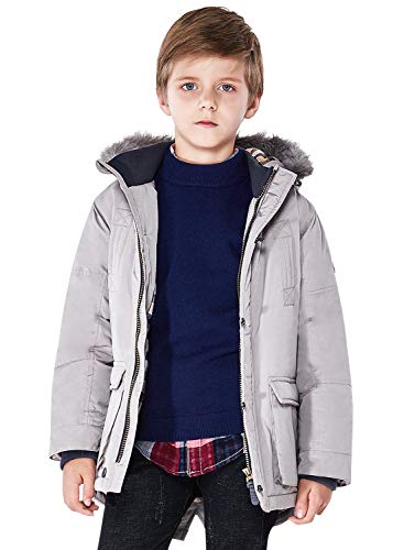 SOLOCOTE Jungen Wintermäntel Kinder Winterjacke Warm Dicke Schwergewicht Tough Lang Winddicht Outwear mit Kapuze SW18012 Grey D 9-10Y von SOLOCOTE