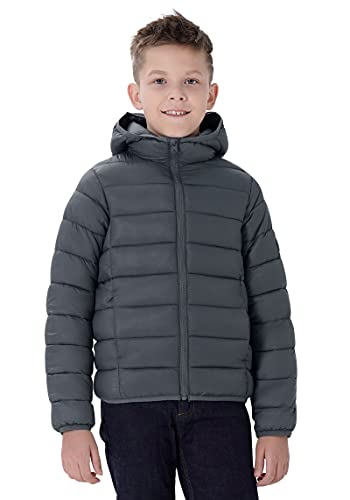 SOLOCOTE Jungen Wintermäntel Leichte wasserabweisende winddichte verpackbare Kapuzenjacke mit Daunenfüllung, SLN2108-Grau-9-10Y von SOLOCOTE