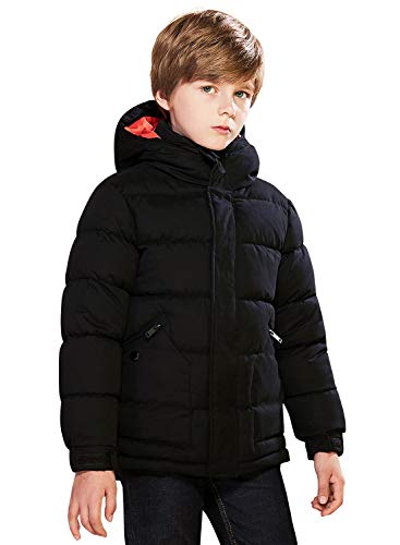 SOLOCOTE Jungen Wintermantel Leichte Verdickte Winterjacke Warm Weich Puffy Baumwolle Outwear Mit Kapuze SLN2013 Black F 13-14Y von SOLOCOTE