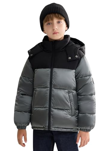 SOLOCOTE Jungen Wintermantel Schwer Wasserabweisend Kapuzen Steppjacke Dick Glänzende Oberbekleidung Kinder Winterjacke Grau 146-152 von SOLOCOTE