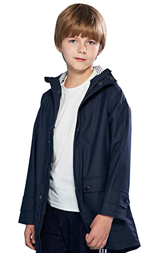 SOLOCOTE Kinder Regenjacke mit Kapuze gefüttert Gummi Regenmäntel für Mädchen Jungen Wasserdicht Winddicht Größe Marine 11-12Y von SOLOCOTE