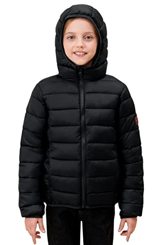 SOLOCOTE Kinder Winterjacke Leicht Wasserdicht Winddicht Packbar Kapuze Kunstdaune Mantel für Mädchen Jungen Schwarz 8 Jahre von SOLOCOTE