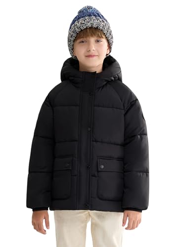 SOLOCOTE Kinder Wintermantel Wasserabweisend Winddicht Schwerer Gesteppt Puffer Parka Jacke Oberbekleidung für Jungen Mädchen Schwarz 128 von SOLOCOTE