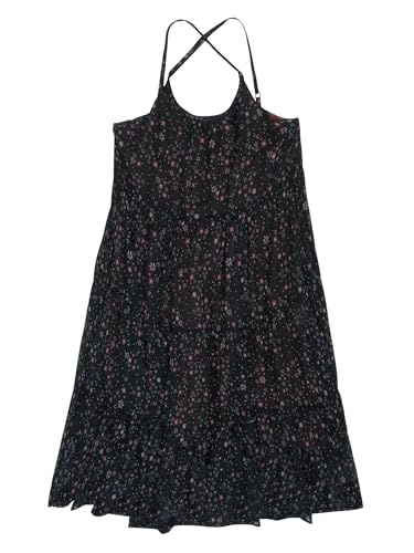 SOLOCOTE Mädchen Sommerkleid Midi Träger Ärmellos Blumenmuster A-Linie Lässig Kleider Schwarz 110 von SOLOCOTE