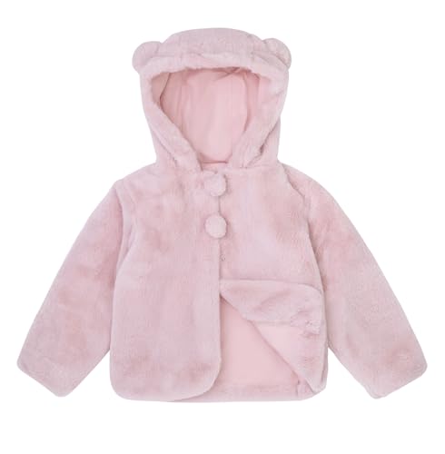 SOLOCOTE Kleinkind Mädchen Kunstpelz Mantel Jacke kleine Kinder Fuzzy Fleece leichte Kapuze niedlich Herbst Wintermantel Rosa 86-92 von SOLOCOTE