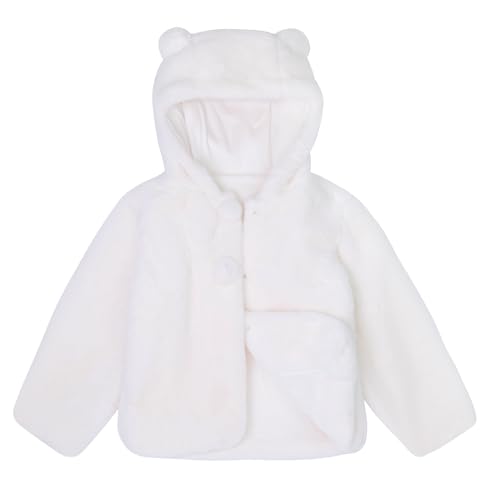 SOLOCOTE Kleinkind Mädchen Kunstpelz Mantel Jacke kleine Kinder Fuzzy Fleece leichte Kapuze niedlich Herbst Wintermantel Weiß 80-86 von SOLOCOTE