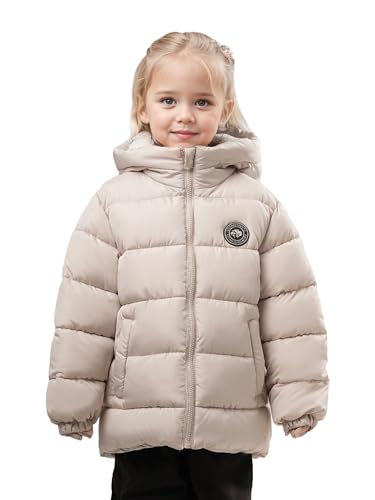 SOLOCOTE Kleinkind Mädchen Wintermantel wasserabweisend Faux Daunen Füllung Kapuze Fleece gefüttert kleine Kinder Puffy Jacken Beige 104 von SOLOCOTE