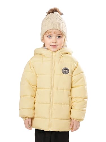 SOLOCOTE Kleinkind Mädchen Wintermantel wasserabweisend Faux Daunen Füllung Kapuze Fleece gefüttert kleine Kinder Puffy Jacken Gelb 104 von SOLOCOTE