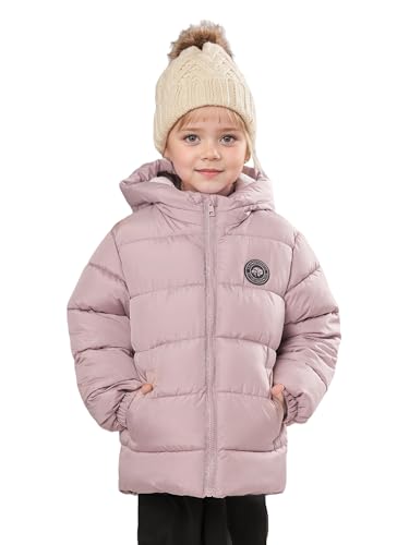 SOLOCOTE Kleinkind Mädchen Wintermantel wasserabweisend Faux Daunen Füllung Kapuze Fleece gefüttert kleine Kinder Puffy Jacken Rosa 122 von SOLOCOTE