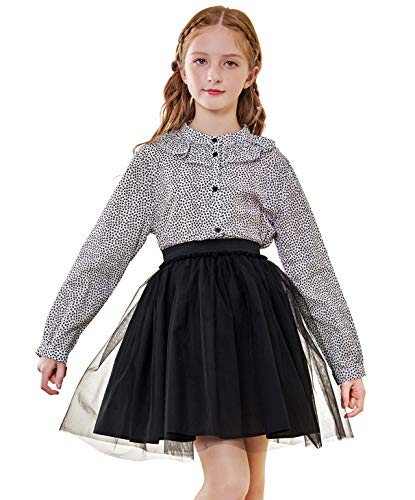 SOLOCOTE Mädchen Baumwoll-Knopfleiste Langarmbluse mit Peter Pan-Kragen Schuluniform-Top für Frühling und Sommer schwarz 5-6 Jahre von SOLOCOTE