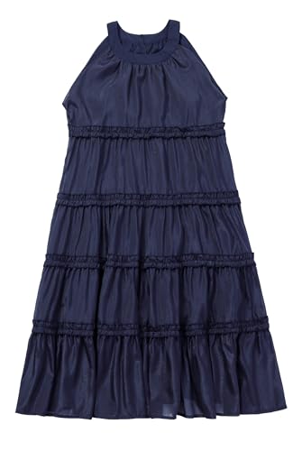 SOLOCOTE Mädchen Midikleid Ärmellos Schulterfrei Rüschen A-Linie Sommer Elegant Freizeitkleid Marine 8 Jahre von SOLOCOTE