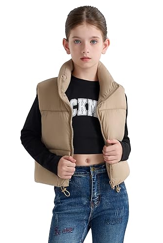 SOLOCOTE Mädchen Winter Puffweste Wasserabweisend Warme Ärmellose Stehkragen Außenmantel für Kinder Beige 14 Jahre von SOLOCOTE